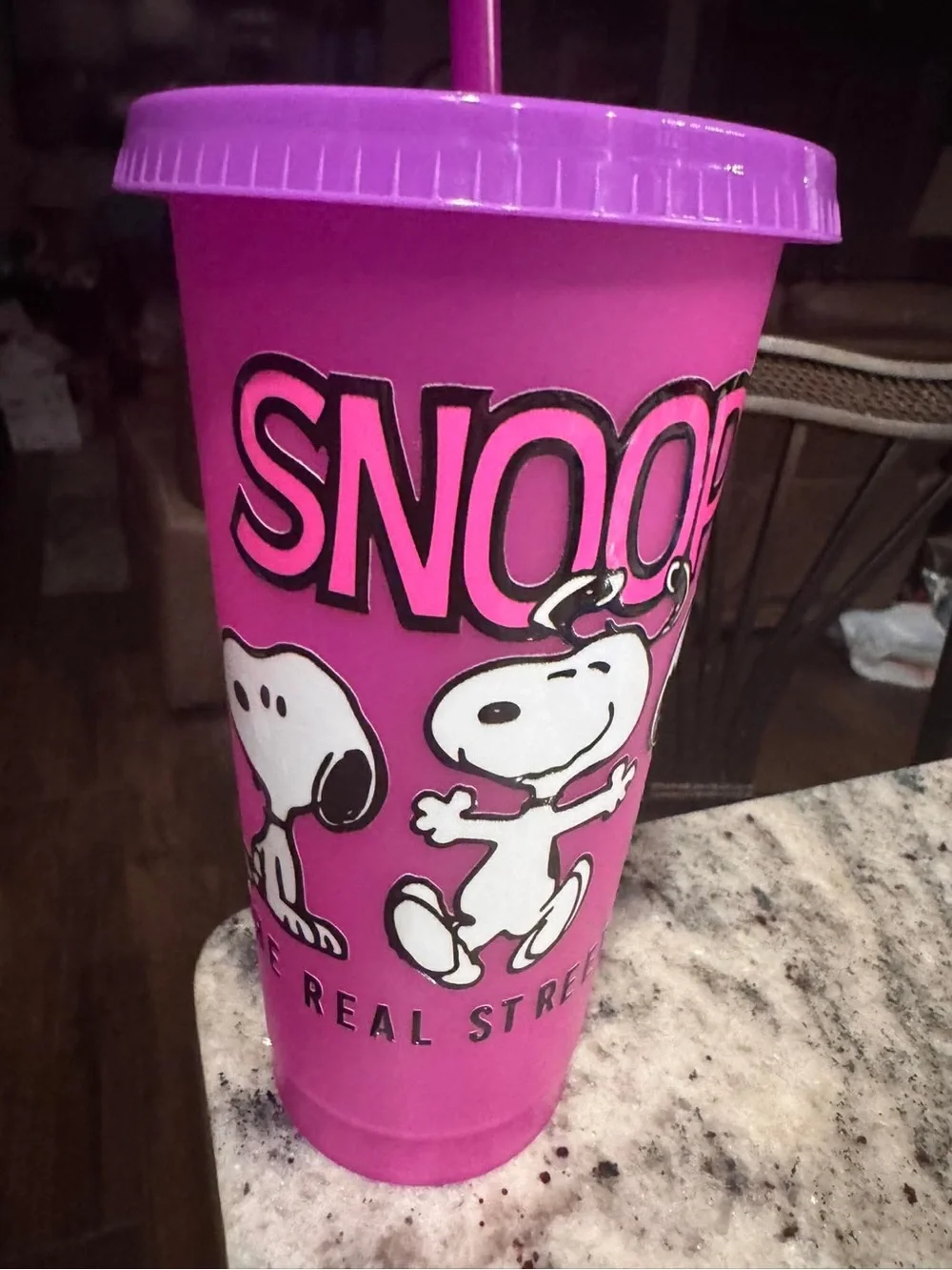 Peanuts Pink Snoopy Plastic Tumbler with Straw color changing cup